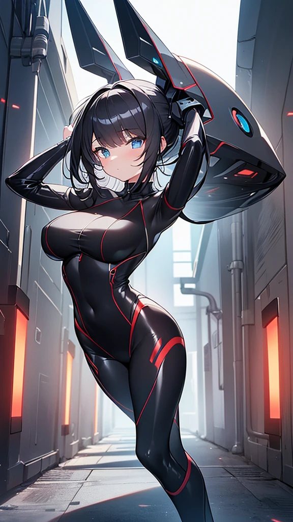 (Highly detailed CG Unity 8k wallpaper,masterpiece, Biological, whole body),(Best lighting, Best Shadow, Very delicate and beautiful),(One girl),blue eyes, Big Breasts, Black Hair,Red and black off-the-shoulder SF bodysuit,Neck Seal,High-tech sci-fi corridor, Dynamic pose, Detailed Machinery, Sleek design., {{An extraterrestrial lifeform preys on girls and takes their place、Her breasts are bigger than a real girl&#39;s}}, Unknown sensation, Feels good, Vigorous movement, more, instinct, Female fall, Bouncing chest, ((Intense vaginal sex with a man:1.5)), NSFW