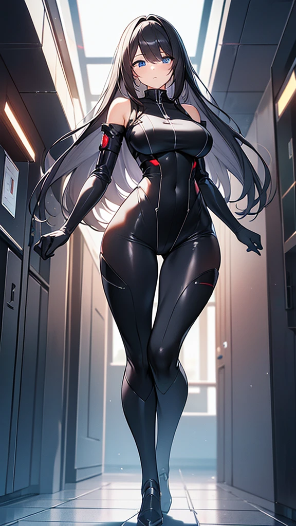 (Highly detailed CG Unity 8k wallpaper,masterpiece, Biological, whole body),(Best lighting, Best Shadow, Very delicate and beautiful),(One girl),blue eyes, Big Breasts, Black Hair,Red and black off-the-shoulder SF bodysuit,Neck Seal,High-tech sci-fi corridor, Dynamic pose, Detailed Machinery, Sleek design., {{An extraterrestrial lifeform preys on girls and takes their place、Her breasts are bigger than a real girl&#39;s}}, Unknown sensation, Feels good, Vigorous movement, more, instinct, Female fall, Bouncing chest, ((Intense vaginal sex with a man:1.5)), NSFW