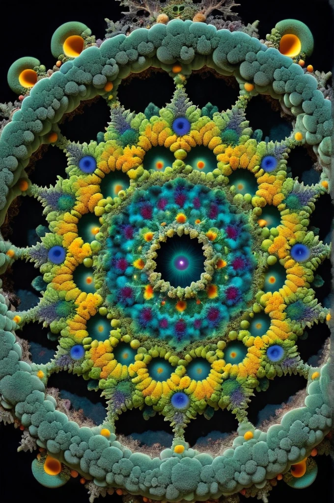 ral-mold,A summoning circle formed by a mold colony,brightly colored and full of life,(fractal art:1.2),