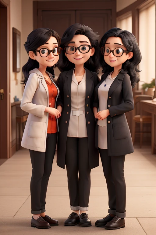 Happy emotion, sadness and disgust with the fun with a coat THREE NURSES SIDE EACH OTHER nurse 1: long black hair, Woman, high nurse 2: short black hair, Woman, medium low nurse 3: long black hair, Woman, median, glasses