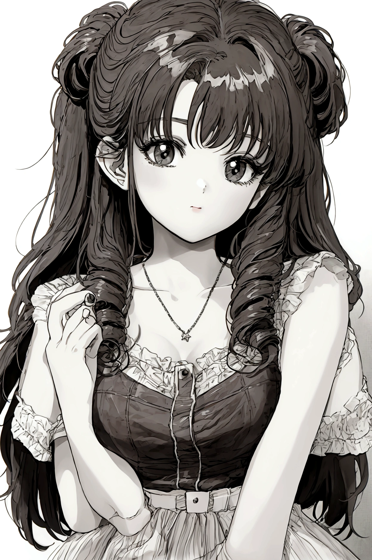 An anime girl, 80s style, taking a break from work
