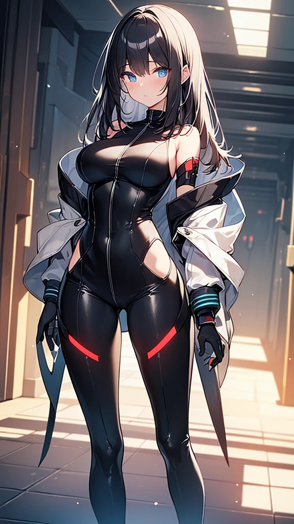 (Highly detailed CG Unity 8k wallpaper,masterpiece, Biological, whole body),(Best lighting, Best Shadow, Very delicate and beautiful),(One girl),blue eyes, Big Breasts, Black Hair,Red and black off-the-shoulder SF bodysuit,Neck Seal,High-tech sci-fi corridor, Dynamic pose, Detailed Machinery, Sleek design., {{An extraterrestrial lifeform preys on girls and takes their place、Her breasts are bigger than a real girl&#39;s}}, Unknown sensation, Feels good, Vigorous movement, more, instinct, Female fall, Bouncing chest, ((Intense vaginal sex with a man:1.5)), NSFW