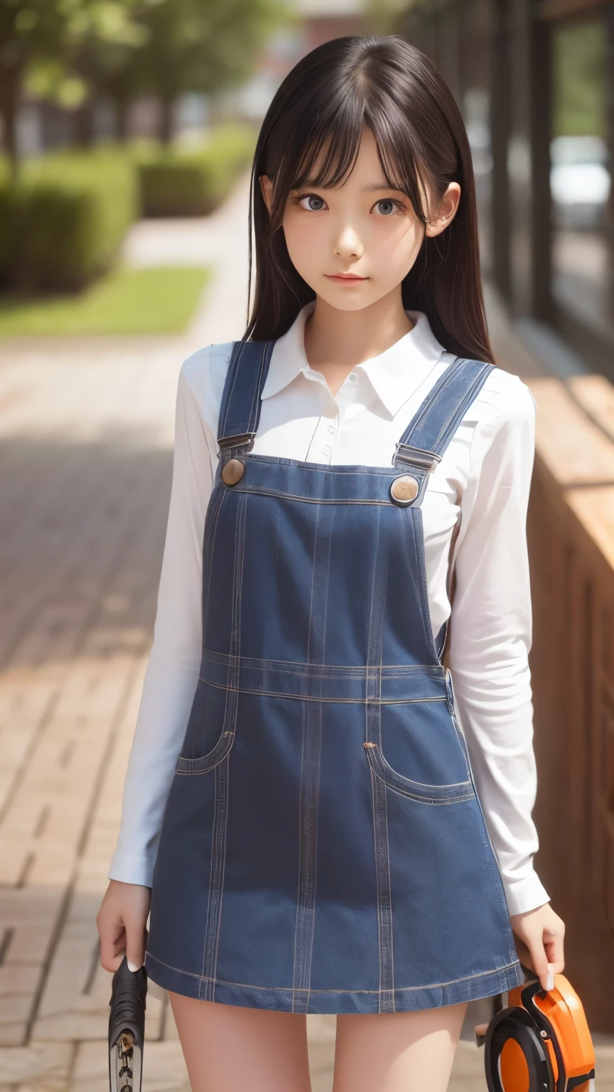 ((masterpiece, Highest quality)), (One girl), (alone), (Focus on women), night (Chainsaw Man),(Highly detailed face, The real picture, Realistic white skin, Realistic body, Intricate details), Upper Body, Severe , Brown eyes, Looking at the audience, bandage over the body, Black Hair, Long sleeve shirt, Pinafore dress, Black tie, bandage, bandage, Small breasts