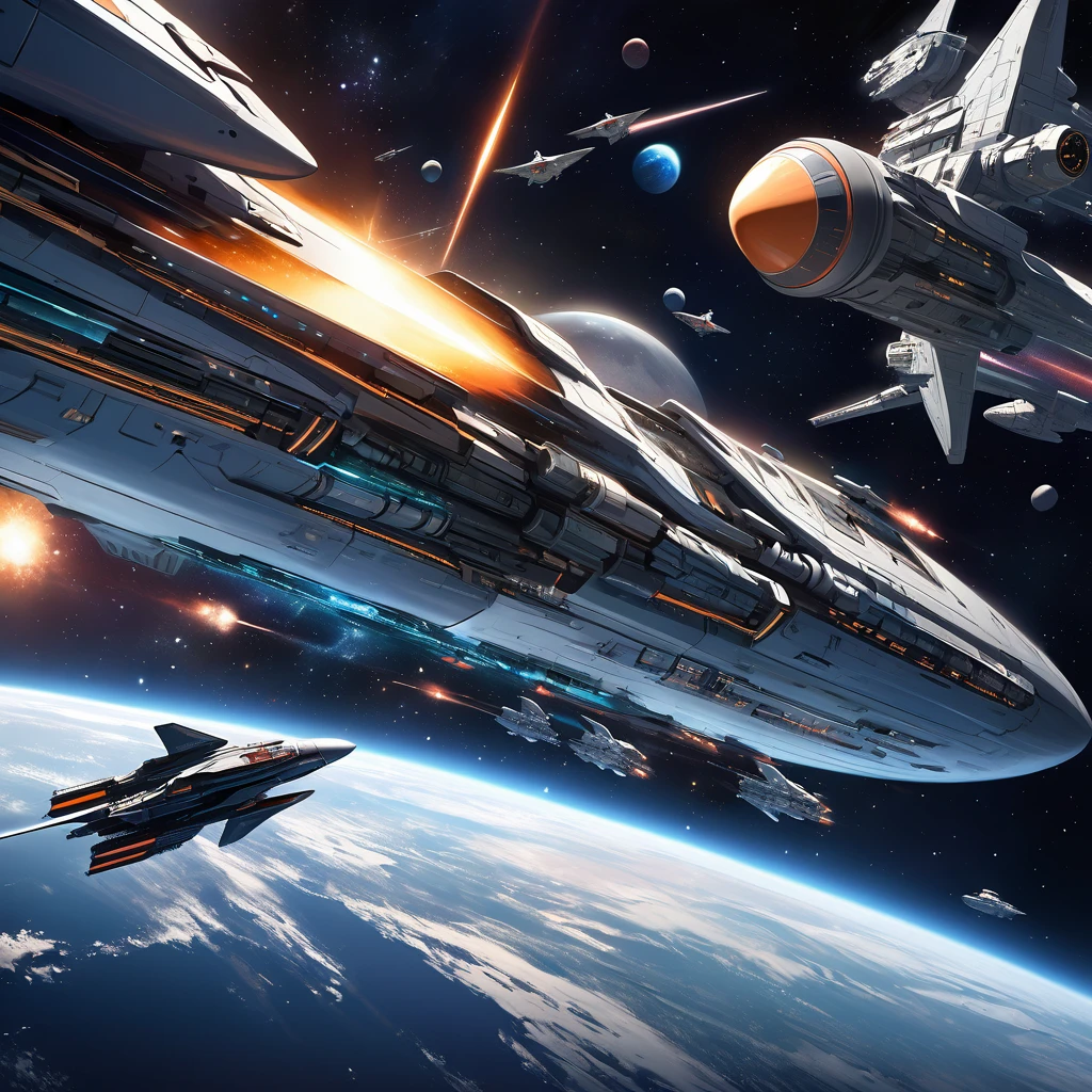 Realistic, super detailed, space, universe,Space war, astronomia, spaceship, space battleships, rail gun,Interstellar war, supernova explosion