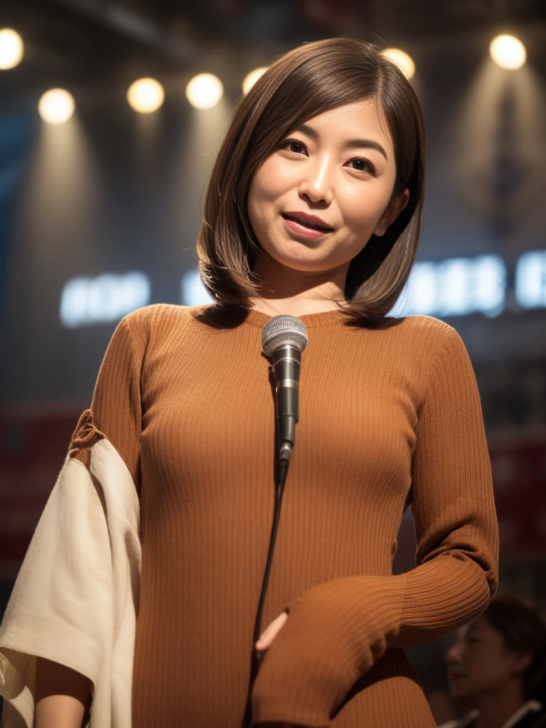 (Masterpiece:1.3)、High resolution、Super detailed、Highly detailed CG Unity 8k wallpaper、Real、フォトReal、RAW Photos、Beautifully detailed face、青White skin、Realな輝く肌、Detailed cloth texture、Detailed hair texture、Perfect body、Beautiful Face、correct、Anatomically correct、Highly detailed face and skin texture、Natural neck length、（Beautiful Hands）、（White skin：1.1）、（Good alignment of teeth：1.1）、（Sweaty skin：1.2）、BREAK、Detailed、Symmetrical eyes、Light brown eyes、double eyelid、Thin eyebrows、(Glossy lips:1.4)、((Waiting for a kiss:1.2))、(cheek:1.1)、(Cowboy Shot:1.2)、(View your viewers)、Cowboy Shot、From above、BREAK、(Singing on stage:1.3) 、Harajuku、20 year old girl、cute、Sexy shot of the camera