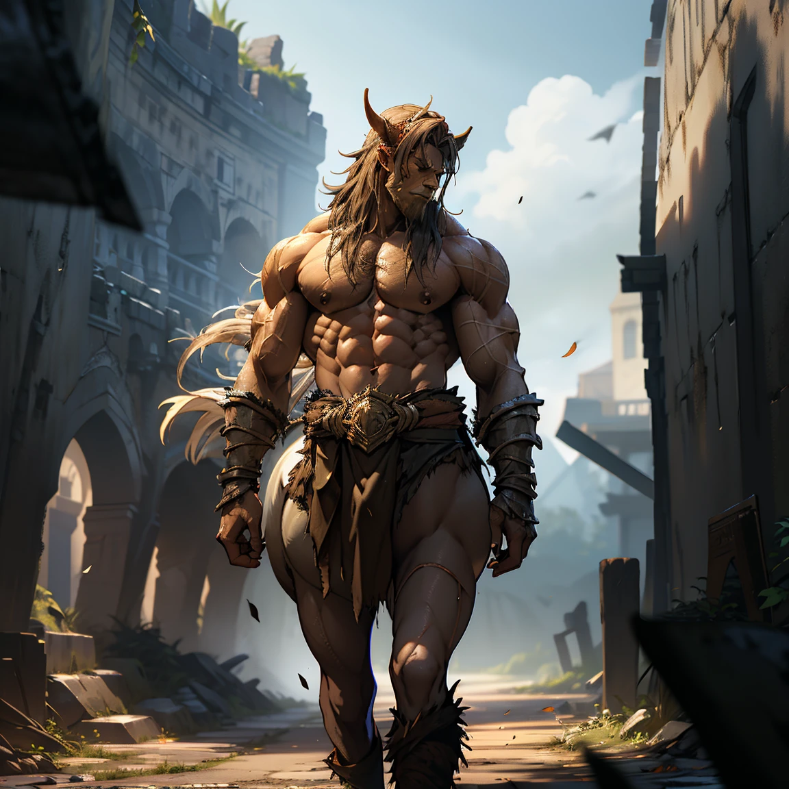 Mighty gladiator, chest uncovered, lower body revealed from thighs to feet, detailed muscular physique, lifelike depiction, 4K resolution. Background: Colosseum during a spectacular sunset,32k uhd, best quality, masterpiece, super detail, high details, highly detailed full body full color photo of a centaur:1.2, 1boy, standing, tall, green short hair, hooves, 4 legs, breastplate, gauntlets, realistic, depth of field, photorealistic, huge horse cock, huge balls,