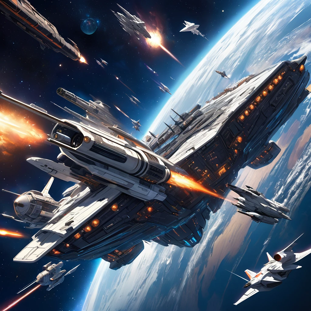 Realistic, super detailed, space, universe,Space war, astronomia, spaceship, space battleships, rail gun,Interstellar war, supernova explosion
