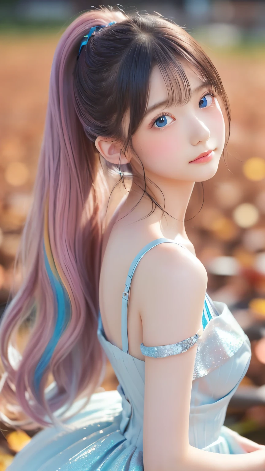 (masterpiece), (Highest quality), (Very detailed), (Dirty Hair), (figure), (1 Girl) (Long Pink Hair 1.5) (blue eyes) (Double Ponytail 2.0), ((((No shoulders))),Hanfu, (Looking at the audience, (interview), (Simple Background), Beautiful and delicate eyes, Delicate and beautiful face, Soar (High saturation), (Colorful Sparkling), Colorful bubbles, (Sparkling), Facial accents, Perfect NwsjMajic, Conservative dress, Shoulder less, Autumn Clothes, Facing the Public, Perfect figure,