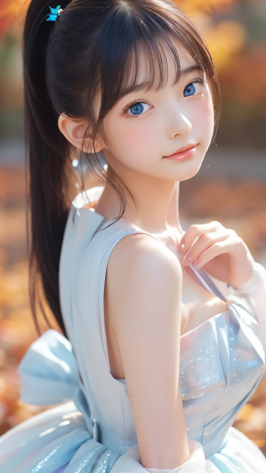 (masterpiece), (Highest quality), (Very detailed), (Dirty Hair), (figure), (1 Girl) (Long Pink Hair 1.5) (blue eyes) (Double Ponytail 2.0), ((((No shoulders))),Hanfu, (Looking at the audience, (interview), (Simple Background), Beautiful and delicate eyes, Delicate and beautiful face, Soar (High saturation), (Colorful Sparkling), Colorful bubbles, (Sparkling), Facial accents, Perfect NwsjMajic, Conservative dress, Shoulder less, Autumn Clothes, Facing the Public, Perfect figure,