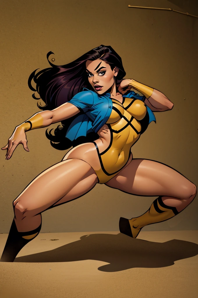 A woman, alone, voluptuous body, pose in action, pose in combat, full body