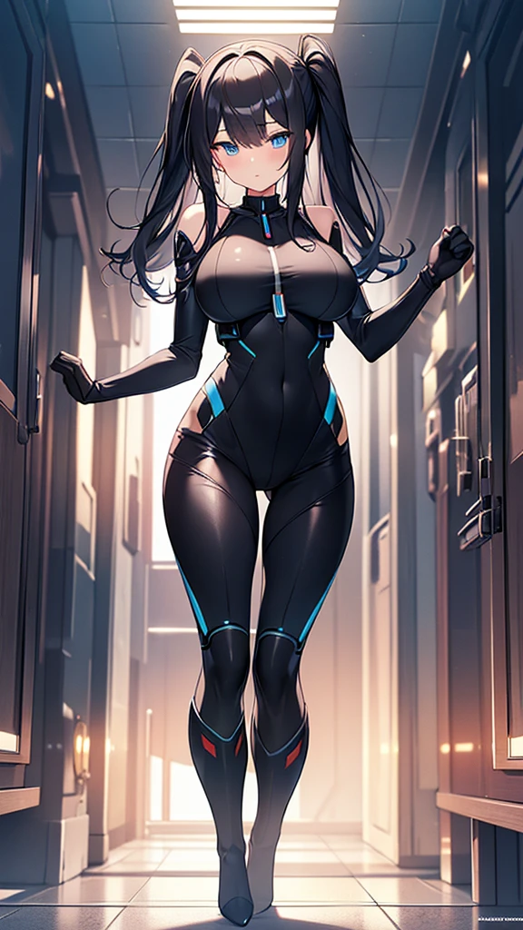 (Highly detailed CG Unity 8k wallpaper,masterpiece, Biological, whole body),(Best lighting, Best Shadow, Very delicate and beautiful),(One girl),blue eyes, Big Breasts, Black Hair,Red and black off-the-shoulder SF bodysuit,Neck Seal,High-tech sci-fi corridor, Dynamic pose, Detailed Machinery, Sleek design., {{An extraterrestrial lifeform preys on girls and takes their place、Her breasts are bigger than a real girl's}}, Unknown sensation, Feels good, Vigorous movement, more, instinct, Female fall, Bouncing chest, loose, loose, loose 人骨 入ってます, NSFW