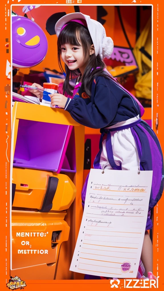 Bring creativity that encourages fun, passion and orange and purple colors and that has letters that say: Ruizter.