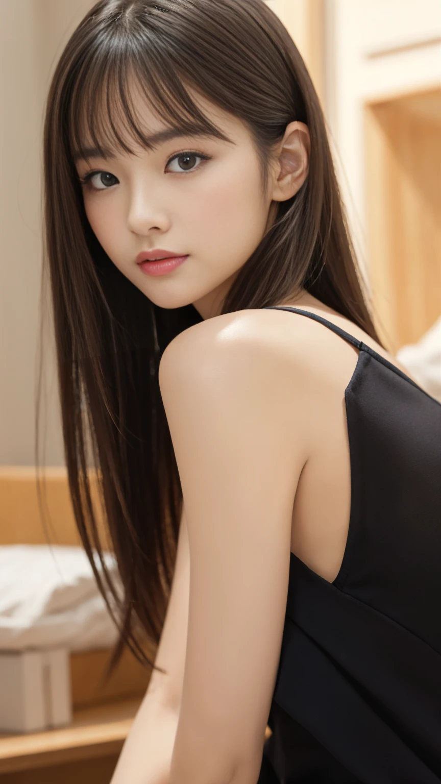 16K、Photorealistic、Highest quality、masterpiece、Ultra-high resolution、RAW Photos、Realistic、Bright lighting、Face Light、Smooth Professional Lighting、looking at the camera、alone、Adult female、Beautiful woman、so beautiful、Realistic skin texture、Glowing Skin、Moisturized Skin、Realistic eye and facial details、Perfect Style、Model Body Type、Beautiful Eyes、Big eyes、Inconspicuous tear bags、slim、Medium sized big breasty nails aren't long、Very short hair、Black Hair、black eye、seems to be happy、Beautiful hip line、(((ビジネスsuit)))、(((office)))、(((suit)))、White dress shirt、Black jacket、