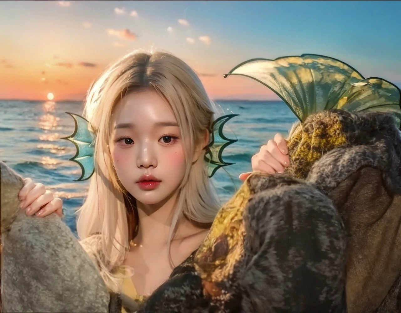 Wonyoung from IVE face, foto realista, ultra HD, 8k, big juicy lips