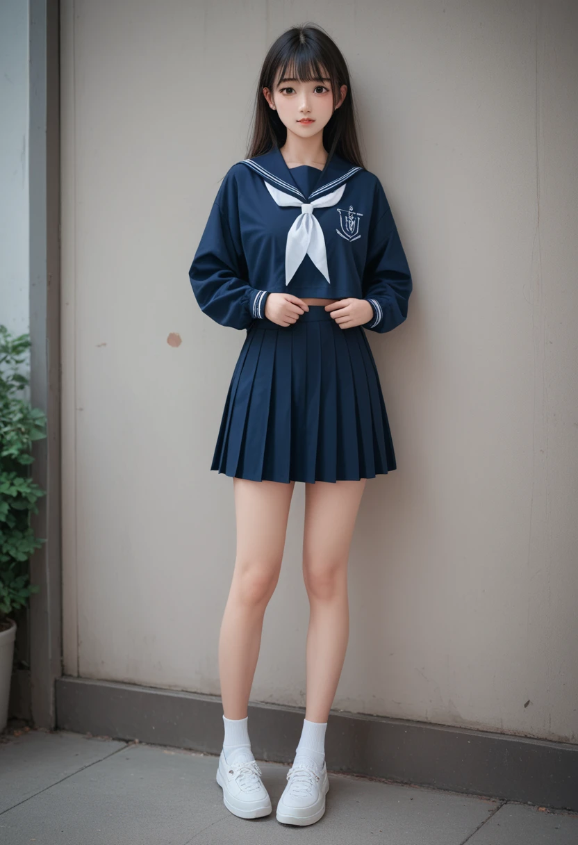 full body high school girl whole body cute 4K Precision Sailor suit
