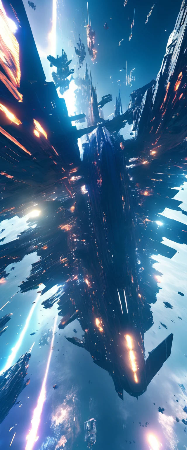 a futuristic sci-fi space battle, highly detailed, epic space ships, intense combat, glowing energy weapons, powerful explosions, dramatic lighting, cinematic composition, moody color palette, realistic rendering, intricate mechanical details, sense of scale and grandeur, (best quality,4k,8k,highres,masterpiece:1.2),ultra-detailed,(realistic,photorealistic,photo-realistic:1.37)