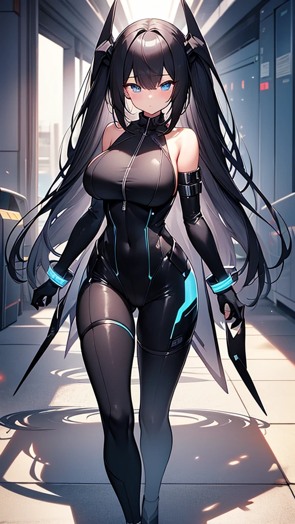 (Highly detailed CG Unity 8k wallpaper,masterpiece, Biological, whole body),(Best lighting, Best Shadow, Very delicate and beautiful),(A girl has intense vaginal sex with a man),blue eyes, Big Breasts, Black Hair,Red and black off-the-shoulder SF bodysuit,Neck Seal,High-tech sci-fi corridor, Dynamic pose, Detailed Machinery, Sleek design., {{An extraterrestrial lifeform preys on girls and takes their place、Her breasts are bigger than a real girl's、Have vaginal sex with your boyfriend}}, Unknown sensation, Feels good, Vigorous movement, more, instinct, Female fall, Bouncing chest, ((Intense vaginal sex with a man:1.5)), NSFW