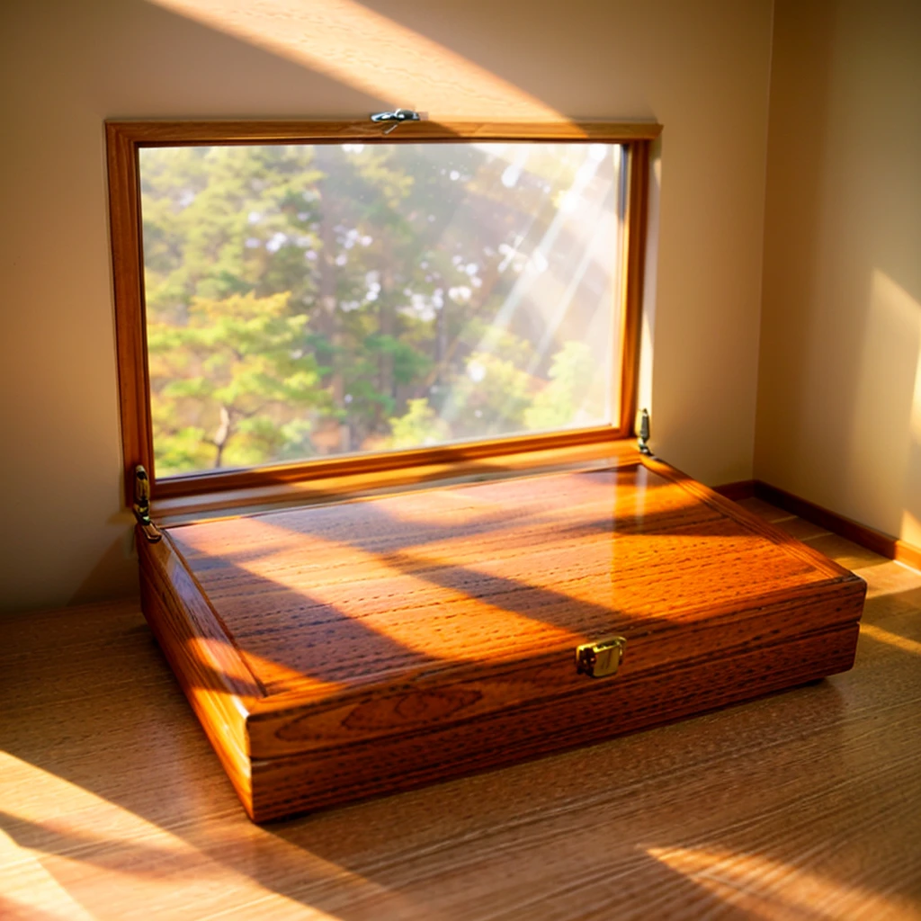In this cozy room,A ray of sunlight shone on the table through the half-drawn curtains,Let the wood grain on the watch storage case shine with a faint sheen。There is a calm and serene atmosphere in the surrounding air。Several still lifes hang on the walls of the room,It adds a touch of elegance to the space。And on the other side of the room,A half-open window lets the breeze blow in,The pages on the small desk by the window flipped in the wind,This quiet scene gives a sense of tranquility and comfort。