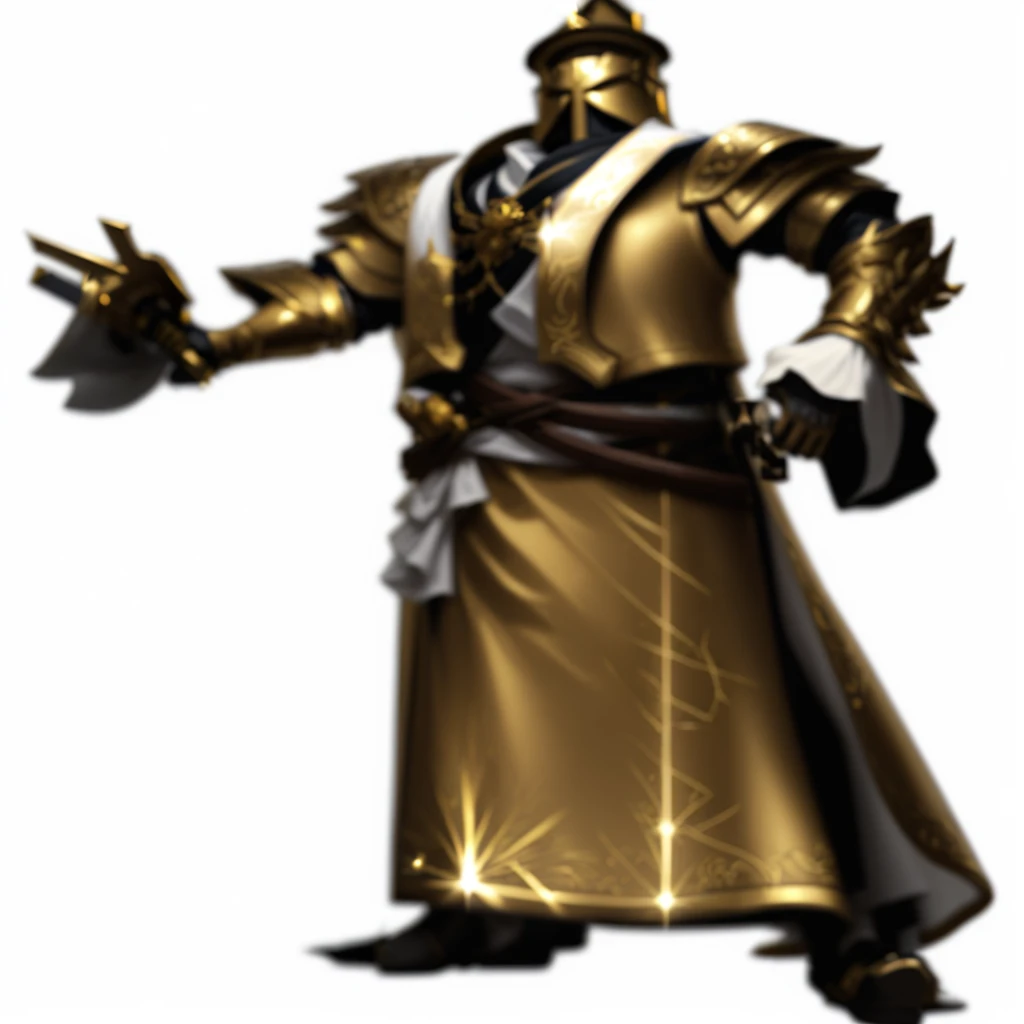 A man in golden clothes、Wearing a hat、man holding sword, Gold and white robe, Golden robe, Photo of a male priest, Golden tech robe, Wearing a gilded robe, [ Movie, Inspired by Ma, Gold and white robe, Flowing robes and leather armor, Inspired by Guillaume, inspired by Fan Kuan, Inspired by Yang Jin, Severe jpg artifacts