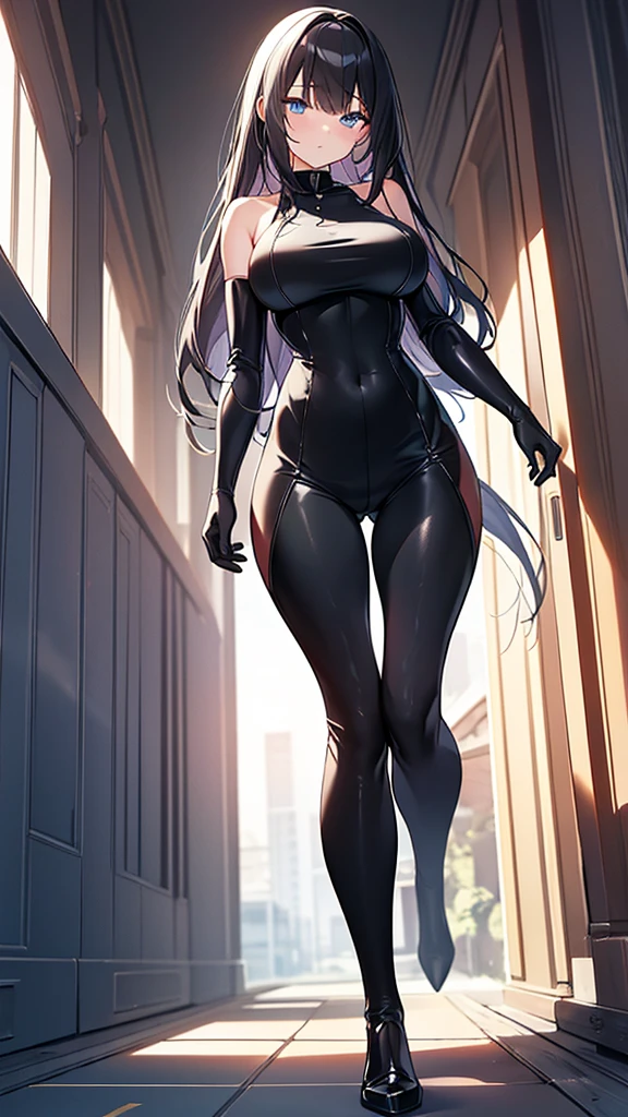 (Highly detailed CG Unity 8k wallpaper,masterpiece, Biological, whole body),(Best lighting, Best Shadow, Very delicate and beautiful),(One girl),blue eyes, Big Breasts, Black Hair,Red and black off-the-shoulder SF bodysuit,Neck Seal,High-tech sci-fi corridor, Dynamic pose, Detailed Machinery, Sleek design., {{An extraterrestrial lifeform preys on girls and takes their place、Her breasts are bigger than a real girl&#39;s}}, Unknown sensation, Feels good, Vigorous movement, more, instinct, Female fall, Bouncing chest, loose, loose, I put the bones of the girls I preyed on in my locker., NSFW