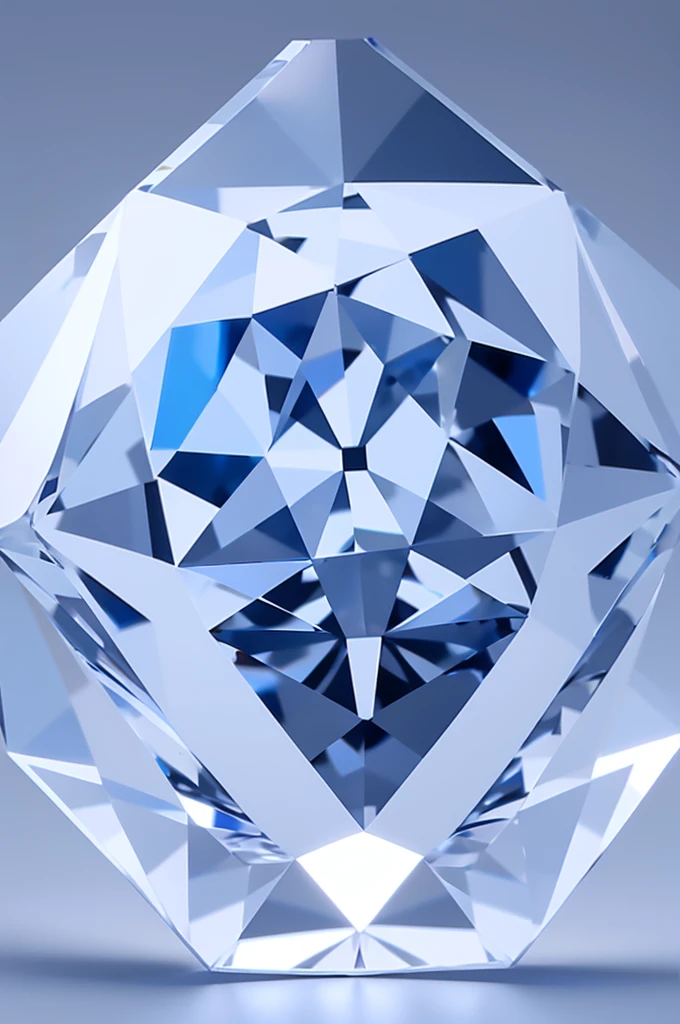 I want an image of a transparent cut diamond with very shiny corners and a blue and white background 