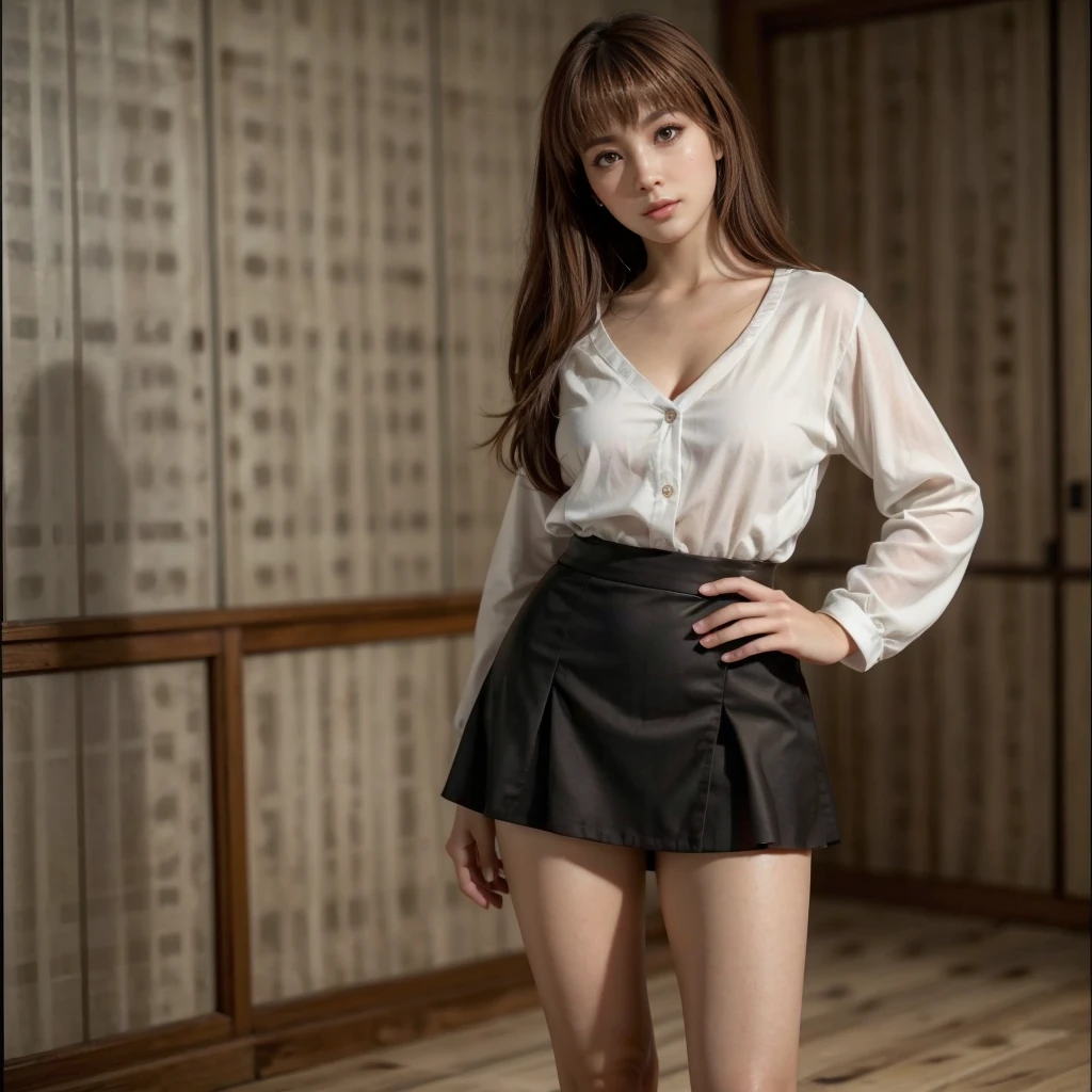 Kasumi, brown eyes, (best quality, ultra-detailed), (realistic:1.37), beautiful and detailed face, ultra-realistic texture, delicate face, delicate body, red lipstick, bright colors. High definition, 8K.