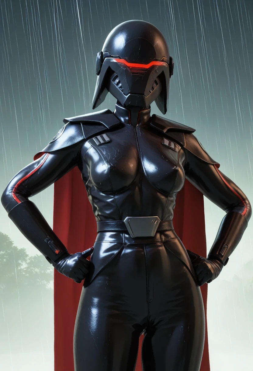 zPDXL, source_anime,
BREAK
Trilla, helmet with red visor, cape, armor,black gloves,tight bodysuit,black cape,black pants,
BREAK
close-up, solo, standing, front view, medium breasts, hands on hips, wide hips,
BREAK
x3dce, 3d, jungle background, dense vegetation, rain, night, night sky,