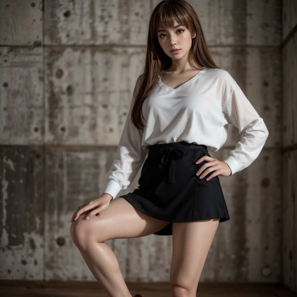 Kasumi, brown eyes, (best quality, ultra-detailed), (realistic:1.37), beautiful and detailed face, ultra-realistic texture, delicate face, delicate body, red lipstick, bright colors. High definition, 8K.