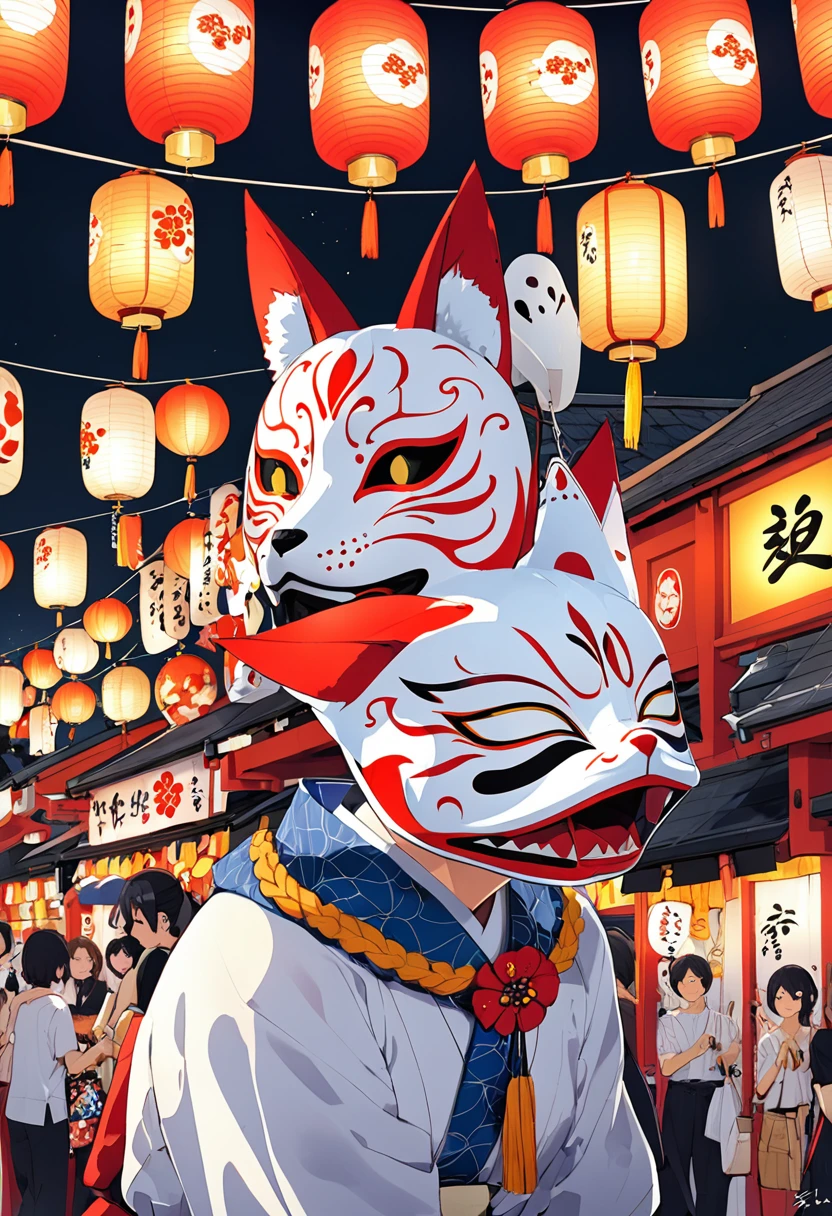 Japan Kawagoe Summer festival Bon dance scaffold Cool down Japan風 Lantern Fox Mask