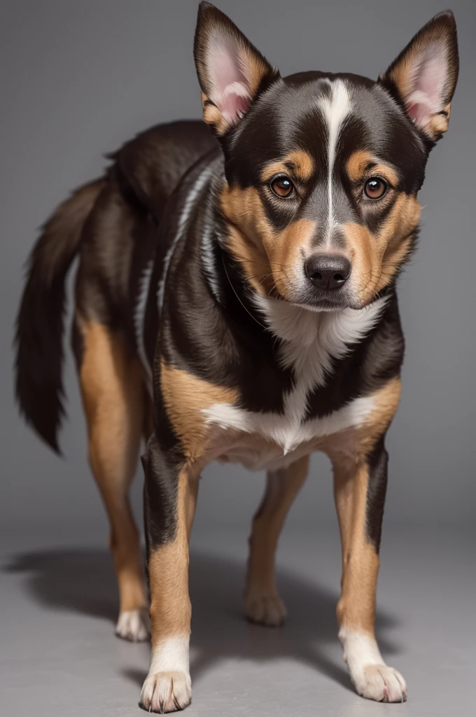 Dog 19 kilos, candy, big and long ears, eyes browns, black eyeliner, long snout, long tail wagging, Wide head