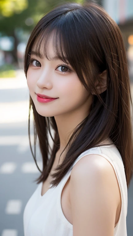 Tabletop, Highest quality, shape, Very detailed, finely, High resolution, 8k wallpaper, 完璧なダイナミックな構shape, finelyて美しい目, Women's fashion🍂,Medium Hair,、Natural color lip, Bold sexy pose,smile,Harajuku、20-year-old girl、cute、sexy shot looking at camera