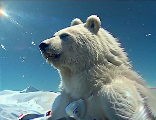 Bear attacks woman with a kick in the face , Female astronaut gets attacked in the face by polar bear , A frontal image of the moment of a polar bear attack on Expectador . The polar bear attacks the spectator with his binges, the bear is furious . Animal rage rage 