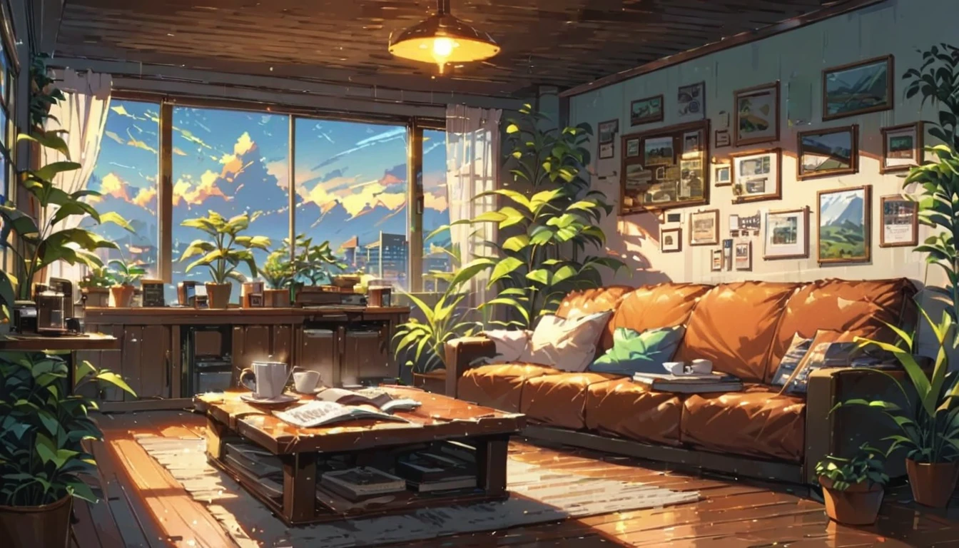 ((anime:1.4,illustration)),(masterpiece, top quality, best quality),(ultra-detailed, absolutely resolution),((16k, high res)), (((cafe, house plant, morning sky, book, coffee table, sofa)) ((cozy lofi illustration:1.4)), ((anime:1.4, illustration)),(masterpiece, top quality, best quality),(ultra-detailed, absolutely resolution),((16k, high res)) BREAK {lofi art, style of Laurie Greasley, style of Makoto Shinkai, anime aesthetic}, BREAK { (produces images with information than 40 million pixels with cinematic-like detailed textures shot on a Sony SLR).}
