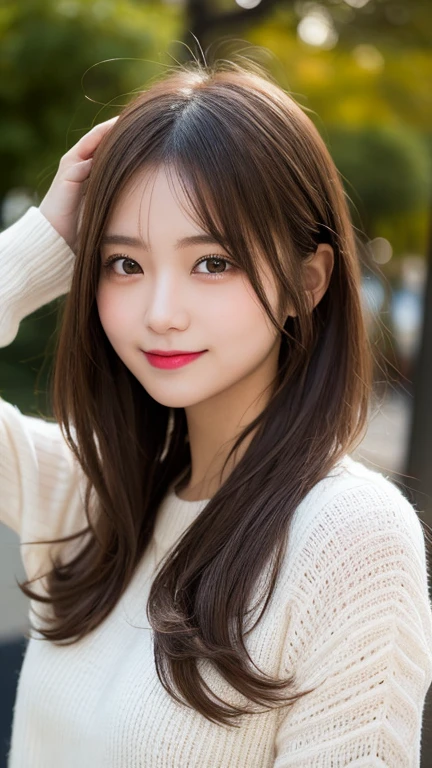 Tabletop, Highest quality, shape, Very detailed, finely, High resolution, 8k wallpaper, 完璧なダイナミックな構shape, finelyて美しい目, Women's fashion🍂,Medium Hair,、Natural color lip, Bold sexy pose,smile,Harajuku、20-year-old girl、cute、sexy shot looking at camera