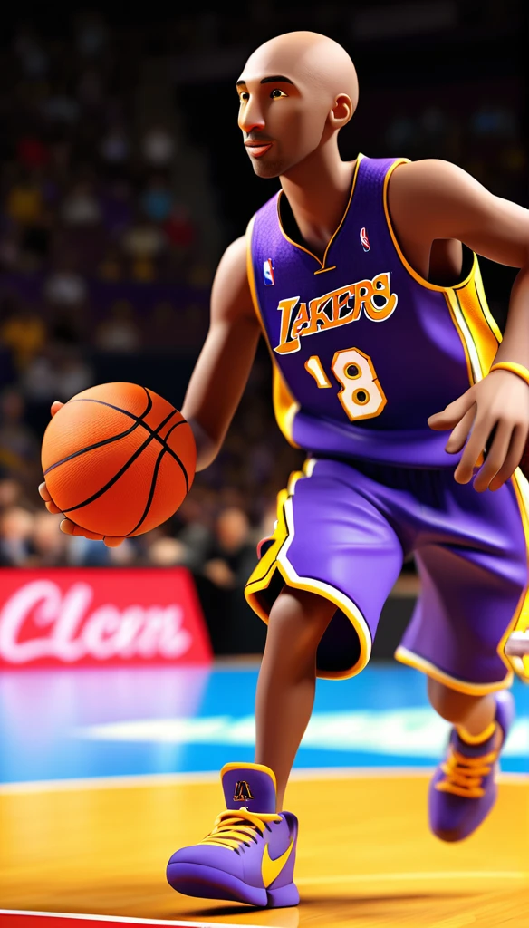 in style of Alexander Milne Calder,Clay animation style,Basketball star Kobe,stop-motion animation,3D cartoon characters