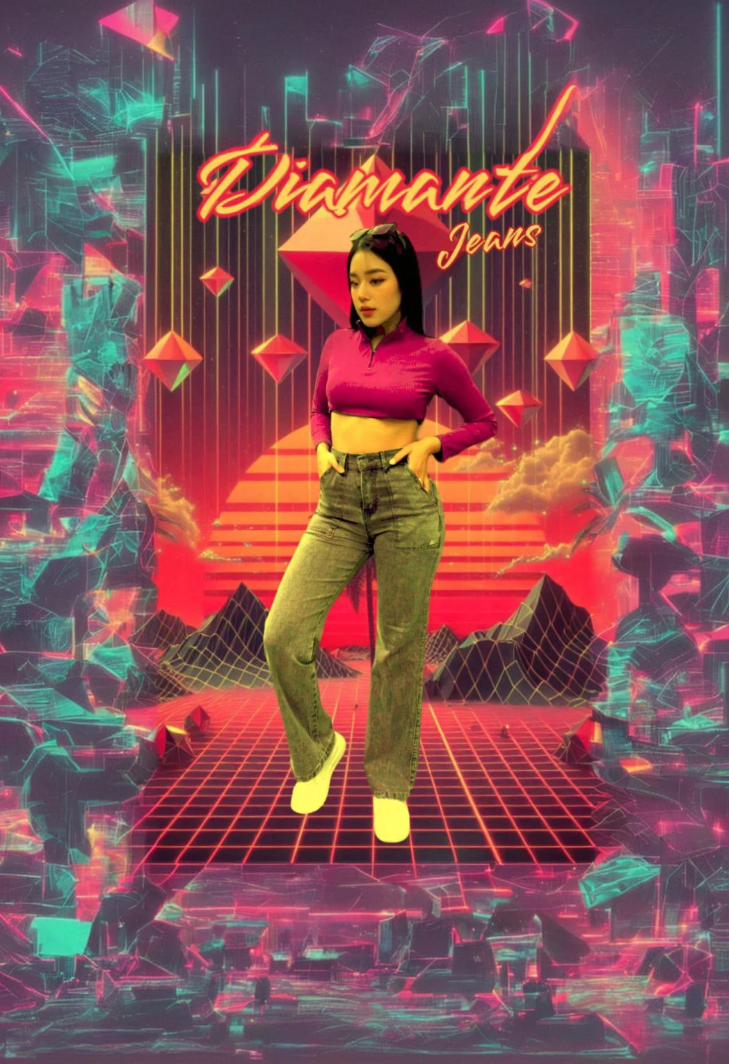Synthwave con diamantes y jeans