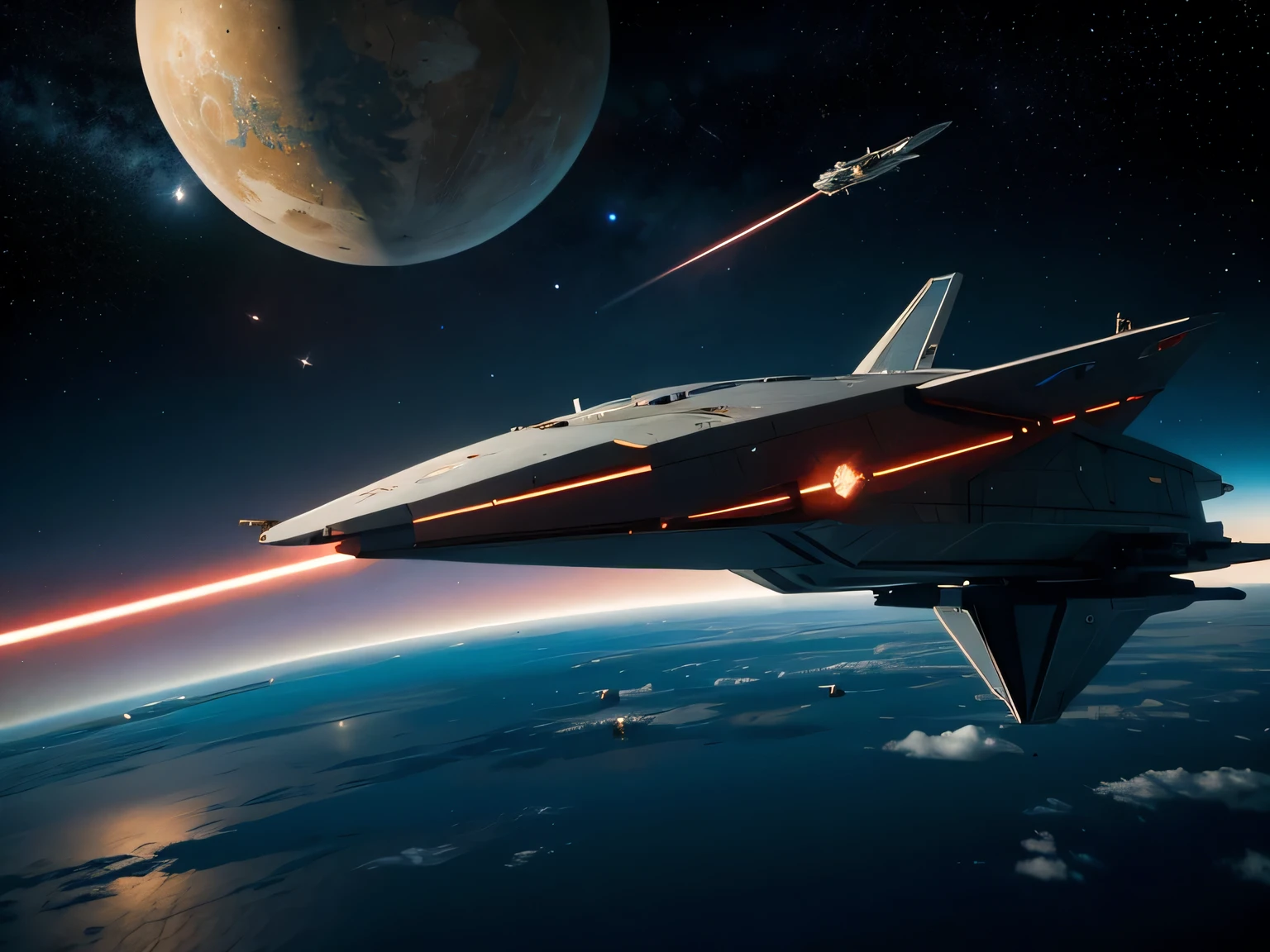 Space War,Spacecraft and ships in space,There is a star in the background, Huge space battle, The Eve of Star Wars, War World Spaceship, The Eve of Star Wars movie still, cargo spaceship, Intense Space War, Wide shot of spaceship battle, Spacecraft flight, Spaceships fly in the sky, Dreadnought, Sci-fi spaceships in battle, Space Opera and Dystopia