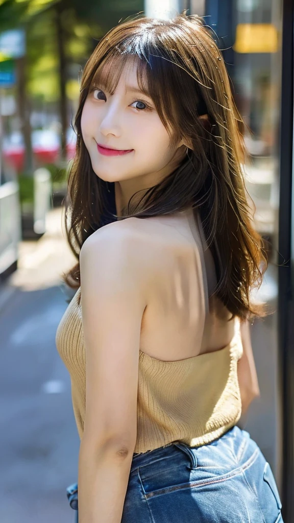 ( masterpiece, Highest quality), 98k, ((Perfect Anatomy:1.3)),Beautiful Japanese Woman, Succubus,alone, 18-year-old, Small face,Cute face:1.2,smile, Large breasts, ,Beautifully detailed round eyes, Evenly spaced 1.2, Long Random Hair, (Highly detailed face and skin texture), Golden ratio beautiful face,White skin,Accentuate your beautiful legs,Random sexy poses, sunny day,(Stand like a model:1.3)Skinny jeans