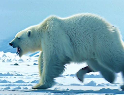 Bear attacks woman with a kick in the face , Female astronaut gets attacked in the face by polar bear , A frontal image of the moment of a polar bear attack on Expectador . The polar bear attacks the spectator with his binges, the bear is furious . Animal rage rage