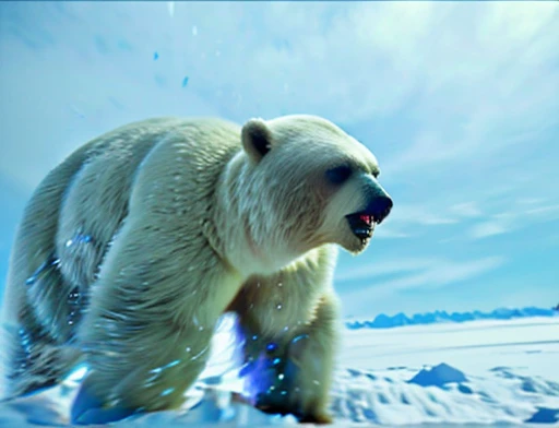 Bear attacks woman with a kick in the face , Female astronaut gets attacked in the face by polar bear , A frontal image of the moment of a polar bear attack on Expectador . The polar bear attacks the spectator with his binges, the bear is furious . Animal rage rage 