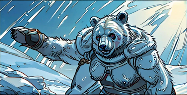 Bear attacks woman with a kick in the face , Female astronaut gets attacked in the face by polar bear , A frontal image of the moment of a polar bear attack on Expectador . The polar bear attacks the spectator with his binges, the bear is furious . Animal rage rage 