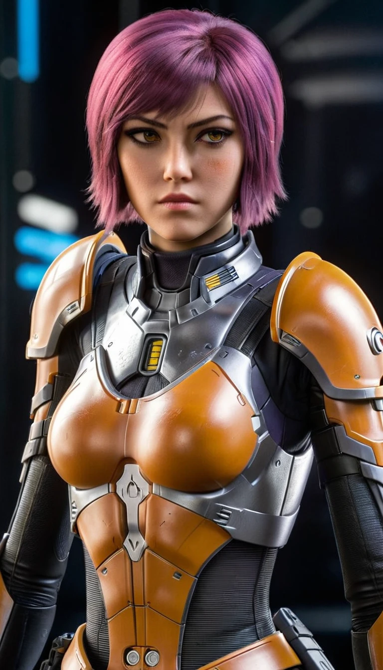 professional 3d model Cinematic scene, sabine wren, SILVER armor (HUGE BREASTS), Ghost in the Shell, detailed background, masterpiece, best quality, high quality, highres, absurdres . octane render, highly detailed, volumetric, dramatic lighting
