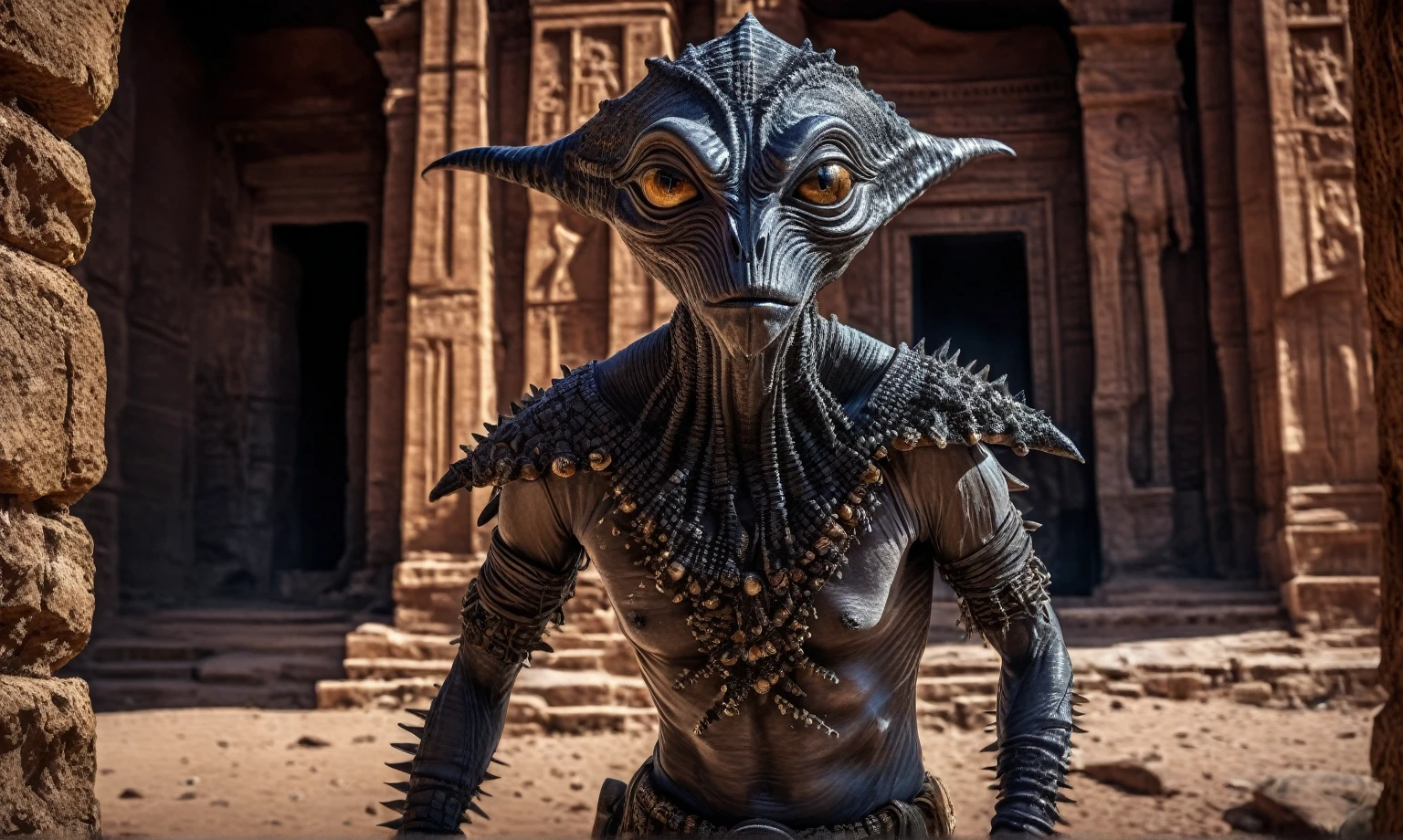 full body length shot,nerd graphite Alien Entity,native africa slave,folk tweed wear ,nowadays azctec central city,mpontains on background,Cinematic,soft colors, Technicolor,natural skin textures, hyper realism, hyper detailed,Extremely detailed,High contrast,Masterpiece,Realistic,Ultra Detailed, intricate details,realistic humid leather,extremely intricate details,Epic Realistic, cinematic style, irina yermolova,high contrast,hdr,extremely detailed,Petra of Southern Jordan,masterpiece, intricate details, eyes extremely detailed, high detailed eyes,8k resolution,retina, Nikon Z9,Korea,orc,, Pisces, transition between two art styles, Double contact, X-ray, Creative, vivid light, fantasy, Abstract, Surrealism, super detailed, high resolution,insanity wear,skin almost translucent, symbols of mourning and gothic elements, further emphasizing its dark air,Mestichino,Light particles,chaos,starfish's leather