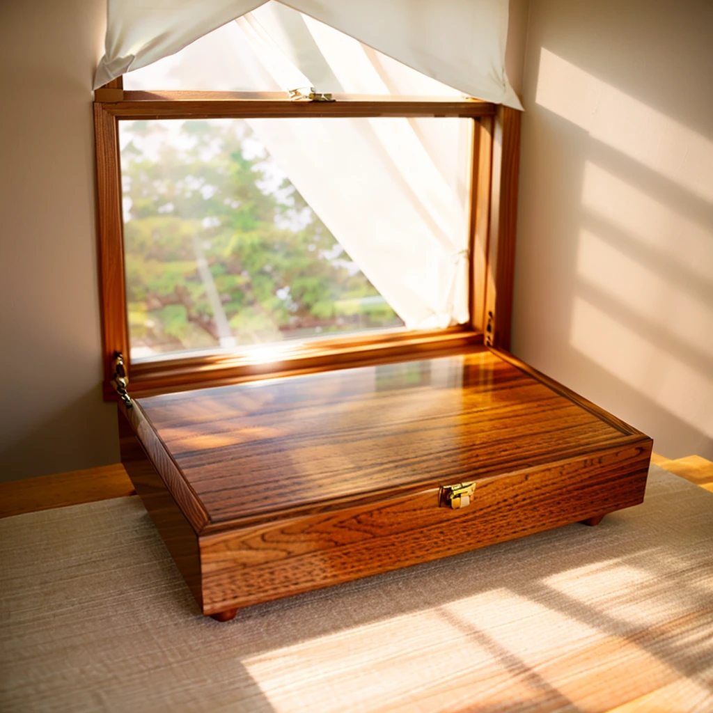 In this cozy room,A ray of sunlight shone through the half-drawn curtains on the table,Let the wood grain on the watch storage box shine with a faint luster。There was a calm and peaceful atmosphere in the air around them。There are several still lifes hanging on the walls of the room,It adds a touch of elegance to the space。And on the other side of the room,The half-open window lets in the breeze,The pages on the small desk by the window turned in the wind,This quiet scene gives a sense of tranquility and comfort。