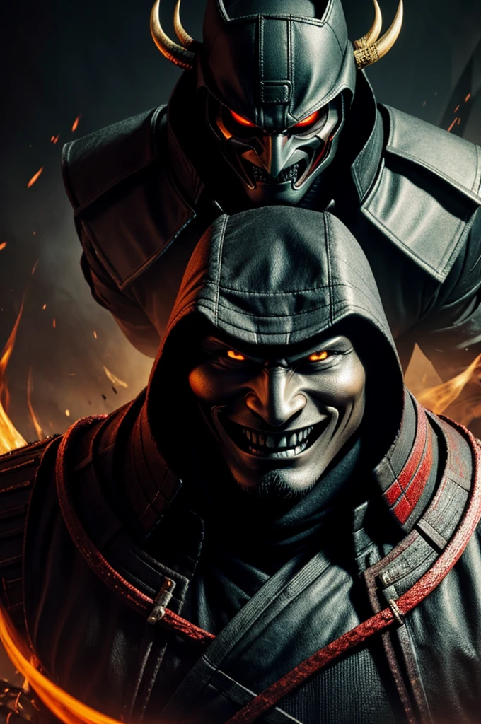 Hacker samurai demon smiling in the shadows type rival