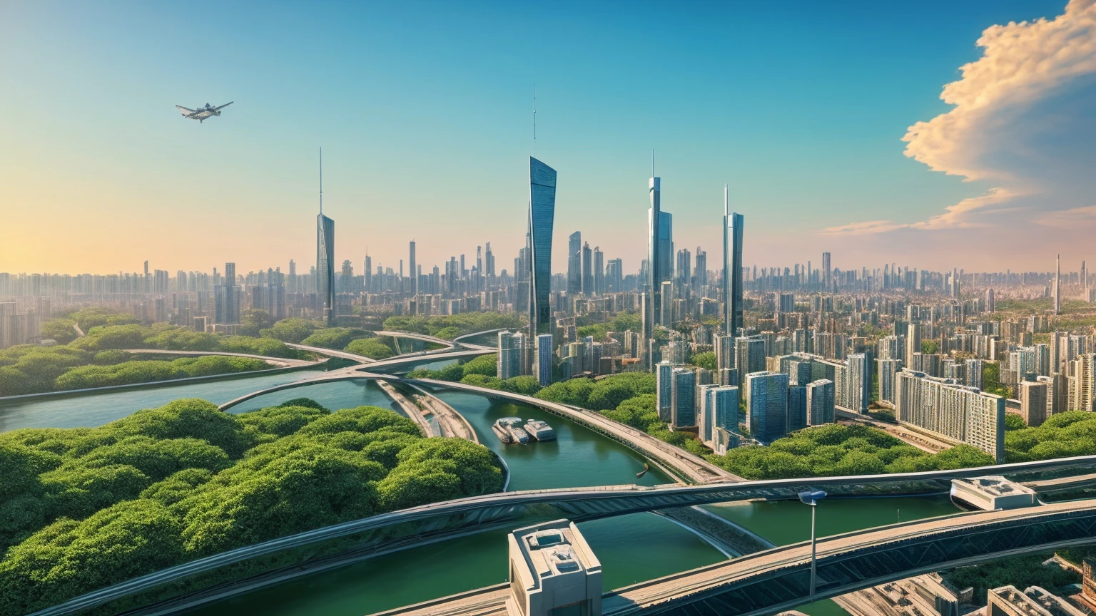 (Best quality,4K,8K,A high resolution,Masterpiece:1.2),Ultra-detailed,(Realistic,Photorealistic,photo-realistic:1.37),Futuristic floating city,Futuristic technology,Huge urban high-tech tablet platform,Airship,Floating in the sky,Futuristic city,Small airships around,High-tech hemispherical platform,Colorful lights,Advanced architecture,modernn architecture,skyscrapper,Access the cloud,Scenic beauty,view over city,Impressive design,Blend seamlessly with nature,energetic and vibrant atmosphere,Futuristic transportation system,Parking is suspended,Transparent path,Lush greenery,Sky gardens,cascading waterfalls,Magnificent skyline,reflections on the water,Sparkling river,Architectural innovation,futuristic skyscrapers,Transparent dome,The shape of the building is unusual,Elevated walkway,Impressive skyline,Glowing lights,Futuristic technology,Minimalist design,Scenic spots,Panoramic view,Cloud Piercing Tower,Vibrant colors,epic sunrise,epic sunset,Dazzling light display,magical ambiance,The future city,Urban Utopia,LuxuryLifestyle,Innovative energy,sustainable development,Smart city technology,Advanced infrastructure,Tranquil atmosphere,Nature and technology live in harmony,Awesome cityscape,Unprecedented urban planning,Architecture connects seamlessly with nature,High-tech metropolis,A cutting-edge engineering marvel,The future of urban living,Visionary architectural concept,Energy-efficient buildings,Harmony with the environment,A city floating above the clouds,Utopian dreams become reality,The possibilities are endless,State-of-the-art transportation network,Green energy integration,Innovative materials,Impressive holographic display,Advanced communication system,Breathtaking aerial view,Quiet and peaceful environment,Modernist aesthetics,Ethereal beauty