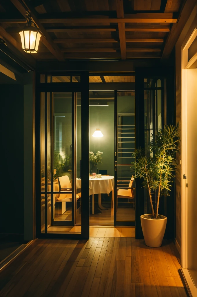Indoors at night