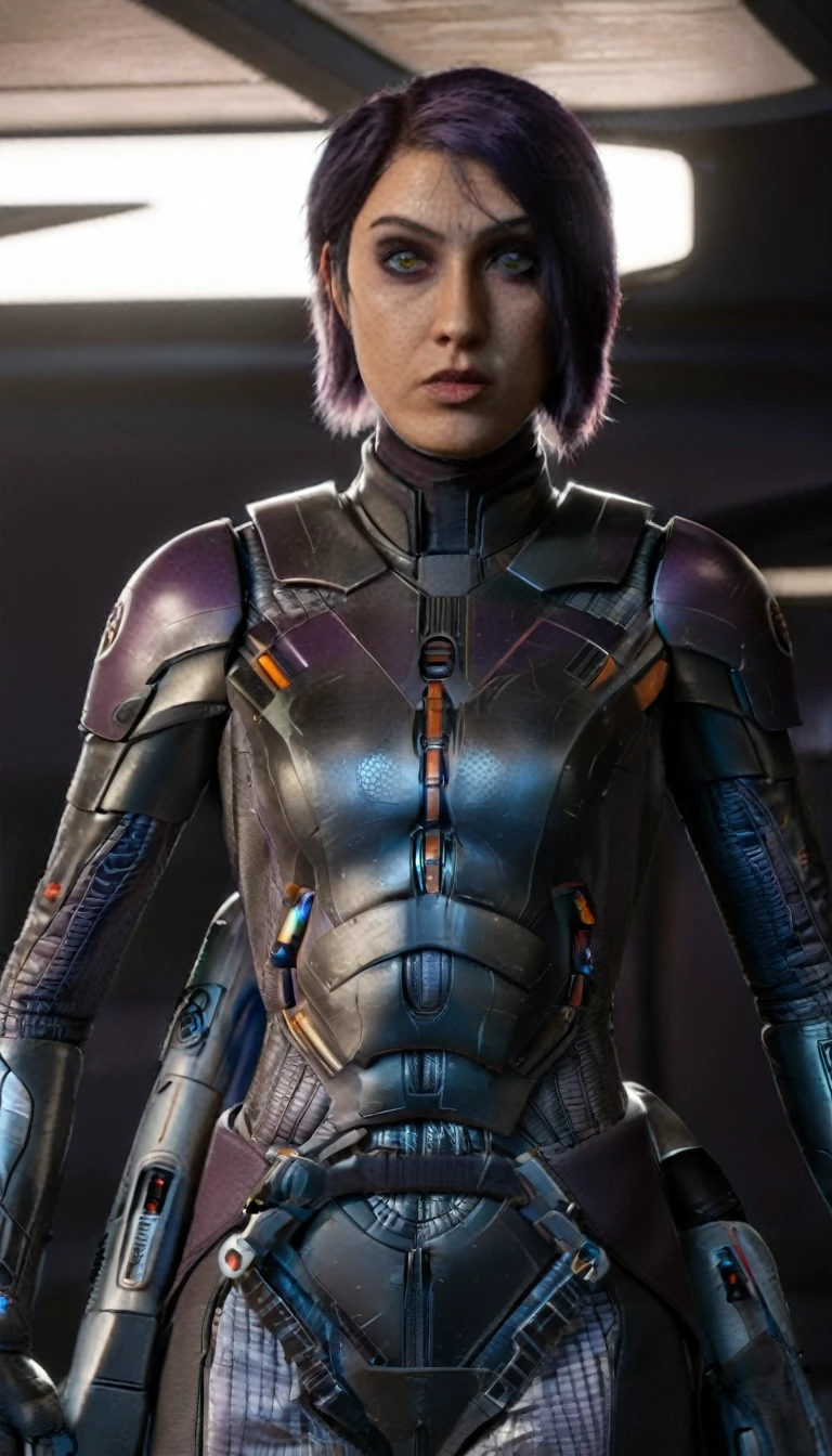 professional 3d model Cinematic scene, sabine wren, SILVER armor (HUGE BREASTS), Ghost in the Shell, detailed background, masterpiece, best quality, high quality, highres, absurdres . octane render, highly detailed, volumetric, dramatic lighting
