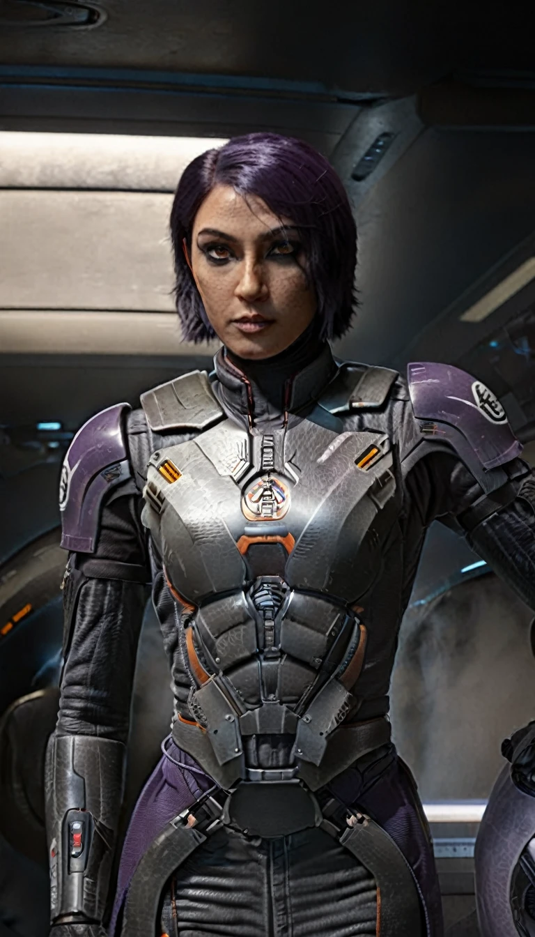 professional 3d model Cinematic scene, sabine wren, SILVER armor (HUGE BREASTS), Ghost in the Shell, detailed background, masterpiece, best quality, high quality, highres, absurdres . octane render, highly detailed, volumetric, dramatic lighting
