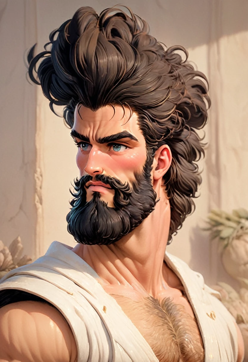((masterpiece)), ((best quality)), ((highres)), ((finely detail)),a very modern 21st century atheniangreek like lookin appearing young quitete buffed well bultt wel proportioned anatomically corect symetrically proportioned muscly young male greek maybe with a hint of Francehipster with stylish manbun and manicured beard show he is under the power and control of master tist some with a mediterranean kinda hairy brawny look
